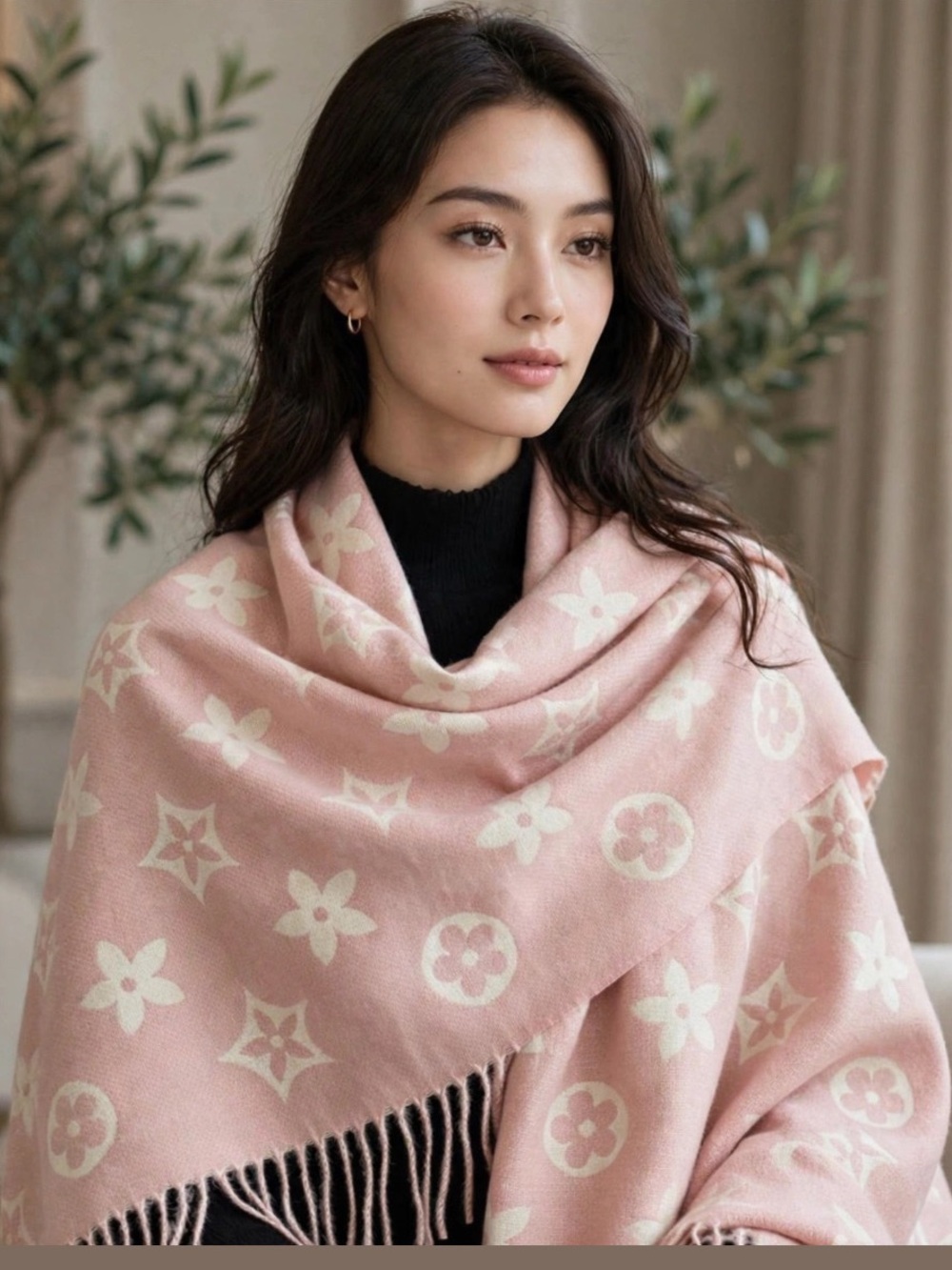 Pink luxury cashmere like scarf